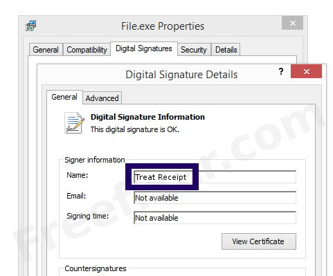 Screenshot of the Treat Receipt certificate